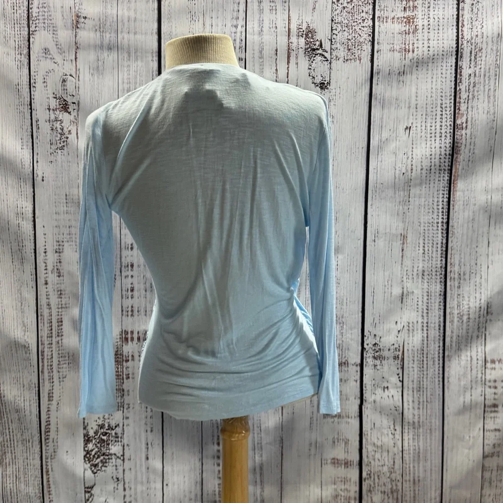 Light Blue Wrap-Front Long Sleeve Women's Top_4